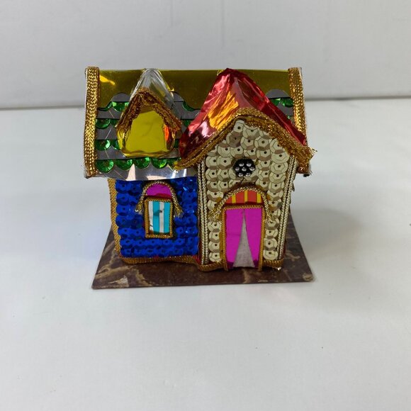 The Bombay Company 3 Colorful Sequin House Ornaments Festive Decor Display - Picture 2 of 11